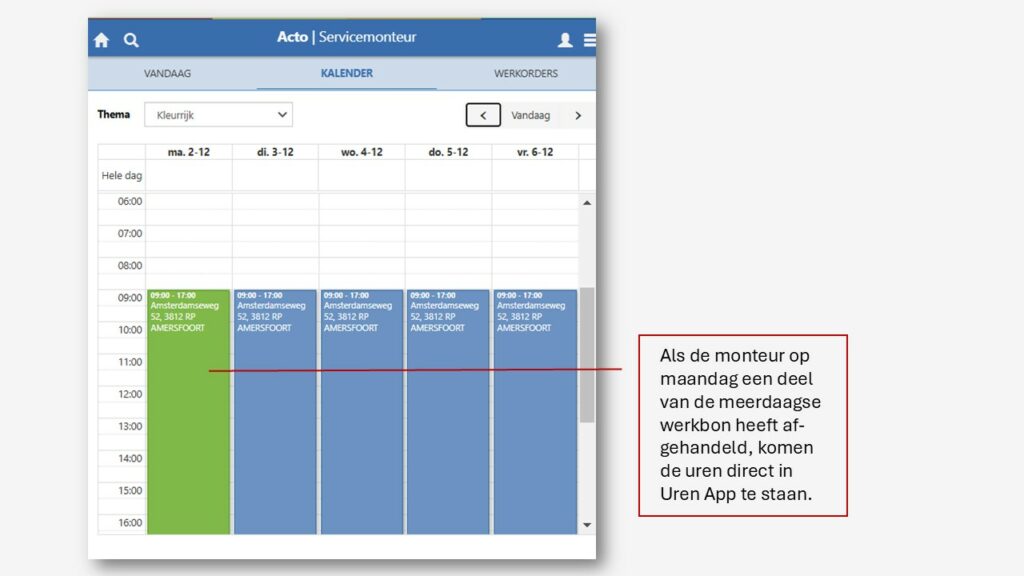 uren meerdaagse werkorder