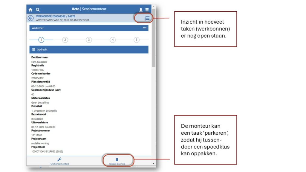 ASM werkorder parkeren